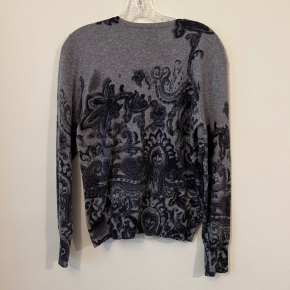 Neiman Marcus Exclusive Cashmere grey print cardigan - Picture 6 of 7